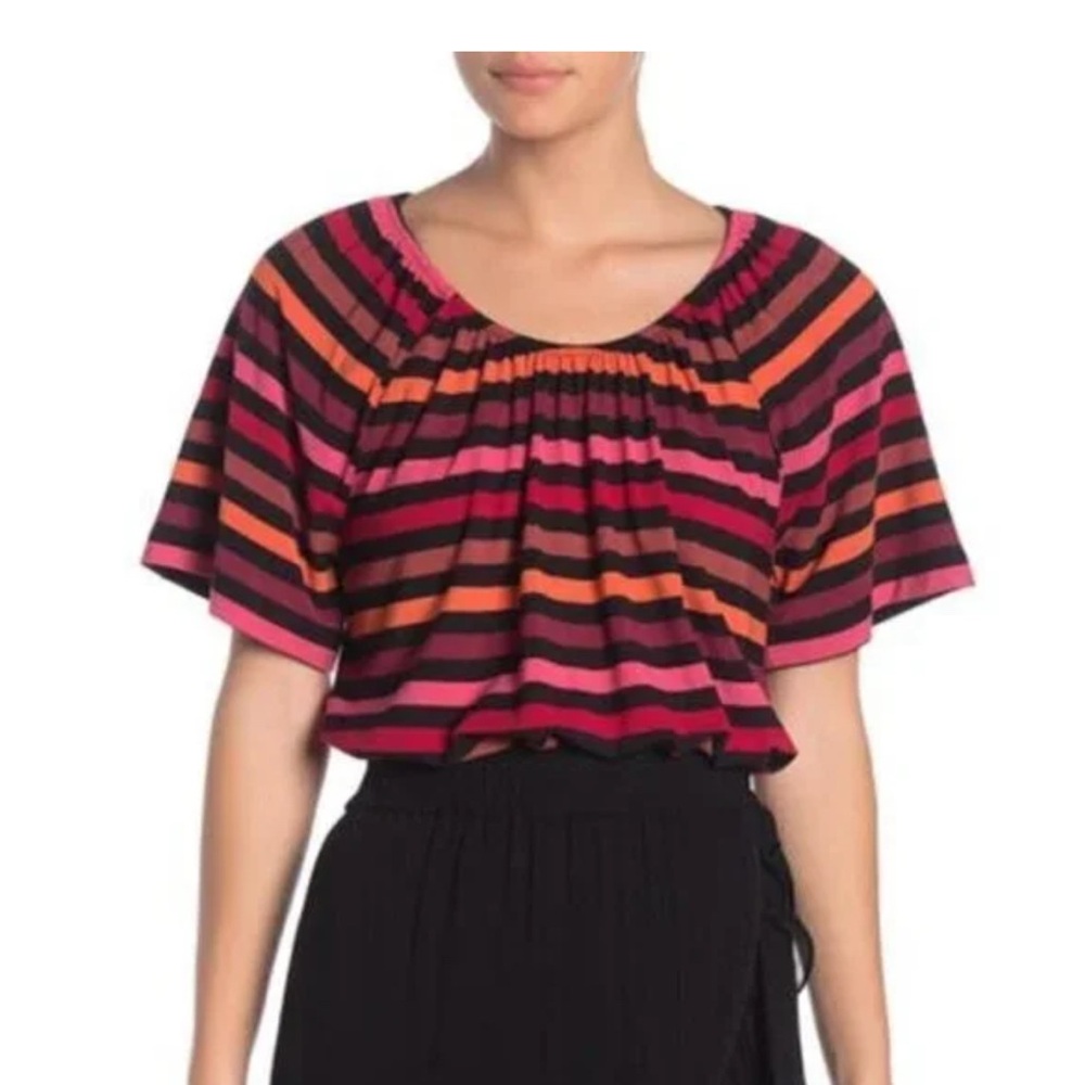 Catherine Malandrino Red Multi Stripe Peasant Top